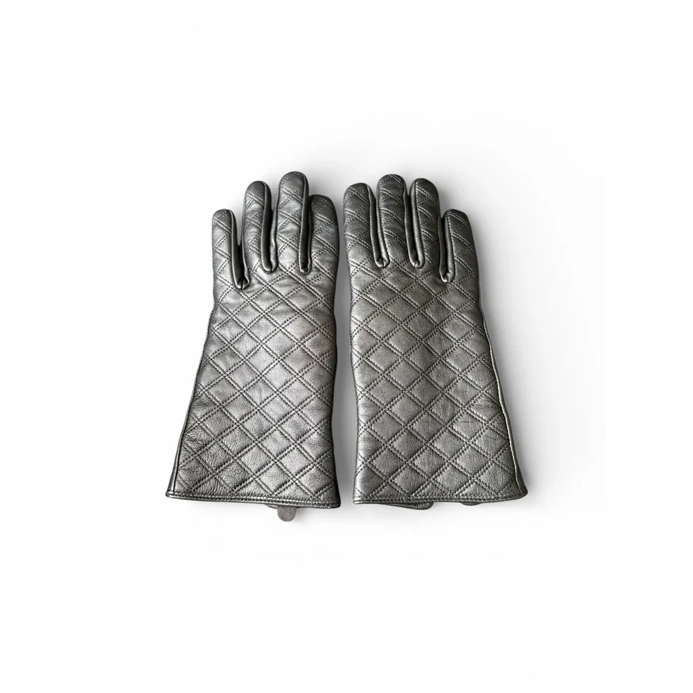 Royal Class Leather Gloves L Black Quilted Insulated Winter Womens